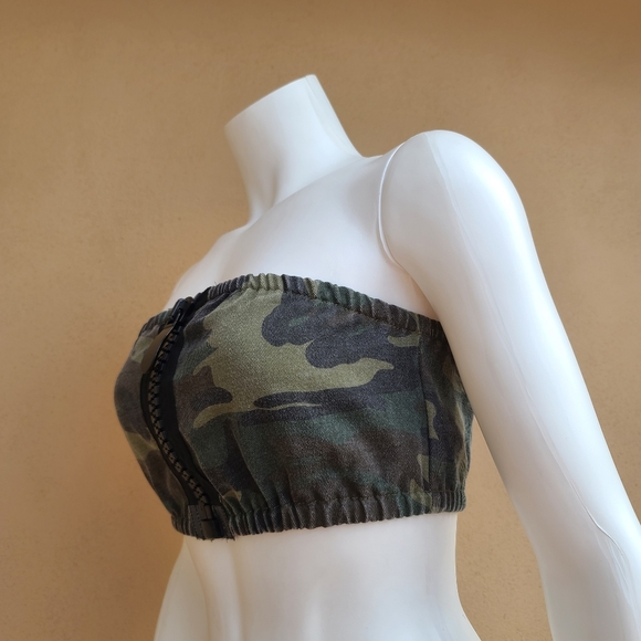 Fashion Nova Camo Oversized Zipper Front Tube Top XS Crop Denim Cotton - Picture 13 of 14